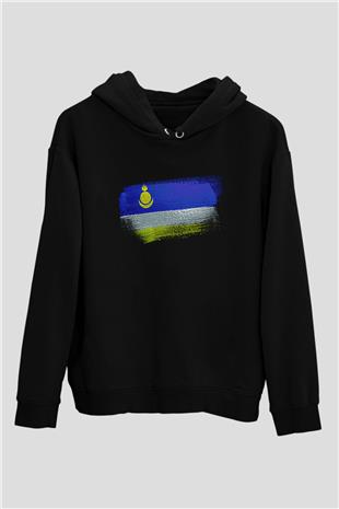 Buryatya - Buryatia Bayrağı Baskılı Unisex Siyah Hoodie