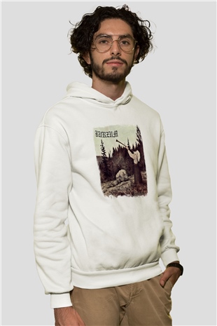 Burzum Baskılı Unisex Beyaz Hoodie