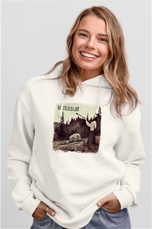 Burzum Baskılı Unisex Beyaz Hoodie