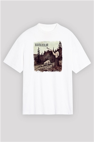 Burzum Baskılı Unisex Beyaz Oversize Tişört