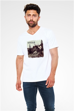 Burzum Baskılı Unisex Beyaz V Yaka Tişört