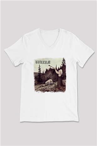 Burzum Baskılı Unisex Beyaz V Yaka Tişört