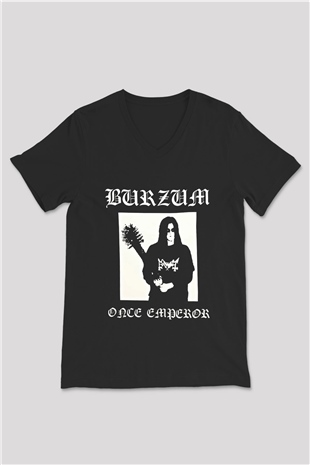 Burzum Baskılı Unisex Siyah V Yaka Tişört