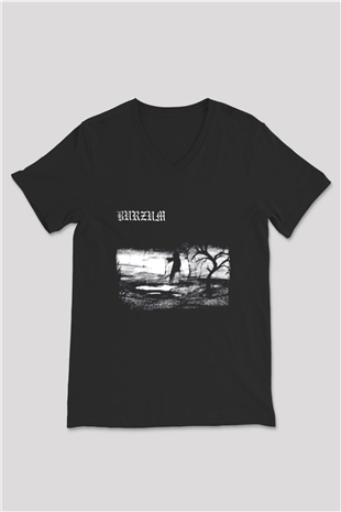 Burzum Baskılı Unisex Siyah V Yaka Tişört