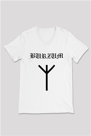 Burzum Beyaz Unisex V Yaka Tişört