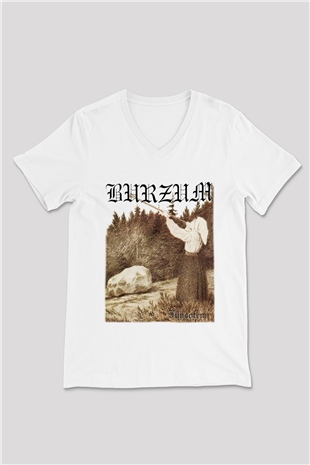Burzum Beyaz Unisex V Yaka Tişört T-Shirt