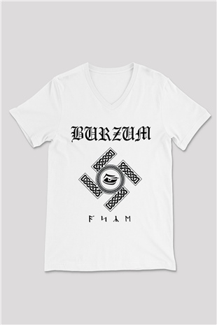 Burzum Beyaz Unisex V Yaka Tişört T-Shirt