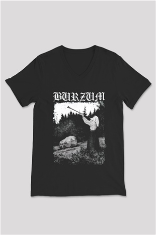 Burzum Siyah Unisex V Yaka Tişört T-Shirt