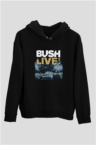 Bush Baskılı Unisex Siyah Hoodie