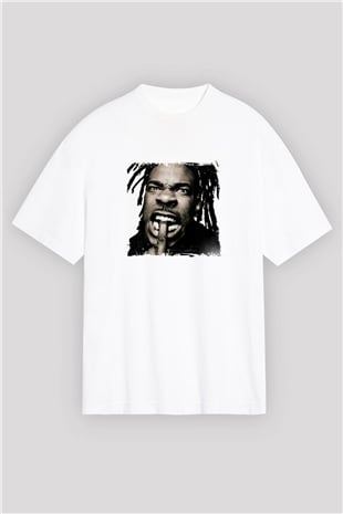 Busta Rhymes Baskılı Oversize Beyaz Tişört