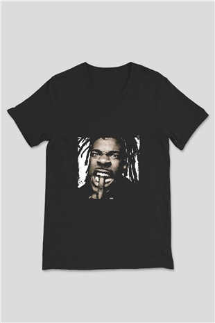Busta Rhymes Baskılı Unisex Siyah V Yaka Tişört