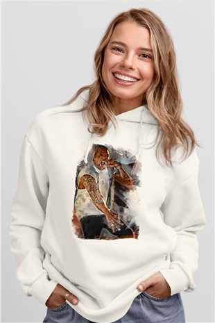 Busta Rhymes Beyaz Unisex Kapüşonlu Sweatshirt