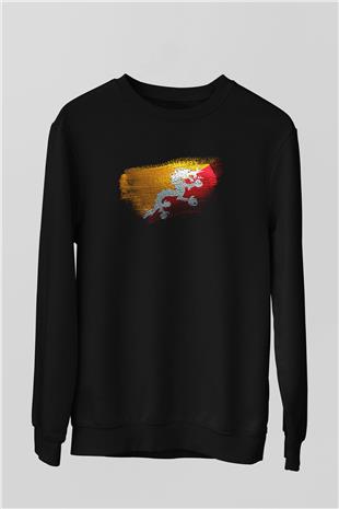 Butan - Bhutan Bayrağı Baskılı Unisex Siyah Sweatshirt