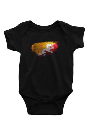 Butan - Bhutan Bayrağı Baskılı Unisex Siyah Bebek Body - Zıbın