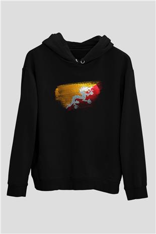 Butan - Bhutan Bayrağı Baskılı Unisex Siyah Hoodie