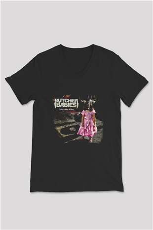 Butcher Babies Baskılı Unisex Siyah V Yaka Tişört
