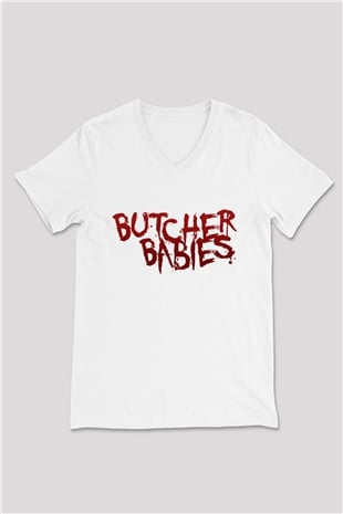 Butcher Babies Beyaz Unisex V Yaka Tişört