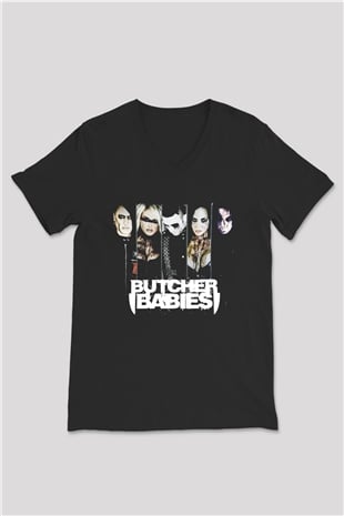 Butcher Babies Siyah Unisex V Yaka Tişört T-Shirt