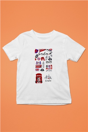 Büyük Britanya Baskılı Beyaz Unisex Çocuk Tişört