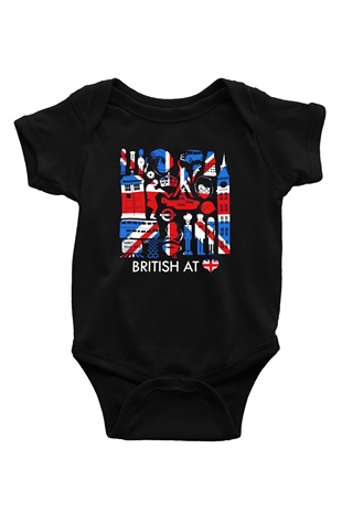 Büyük Britanya Baskılı Siyah Bebek Body - Zıbın