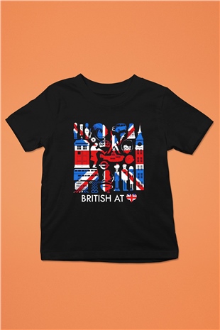 Büyük Britanya Baskılı Siyah Unisex Çocuk Tişört
