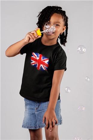 Büyük Britanya Baskılı Siyah Unisex Çocuk Tişört