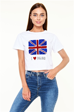 Büyük Britanya Beyaz Croptop Tişört