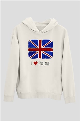 Büyük Britanya Beyaz Unisex Kapşonlu Sweatshirt