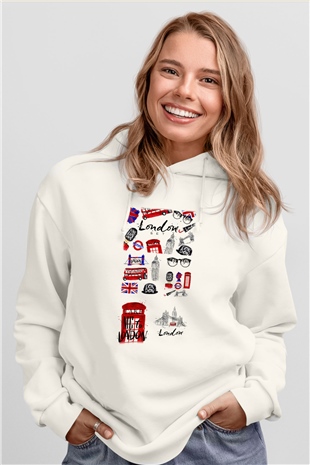 Büyük Britanya Beyaz Unisex Kapşonlu Sweatshirt