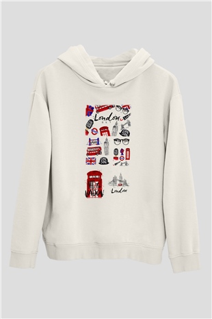 Büyük Britanya Beyaz Unisex Kapşonlu Sweatshirt