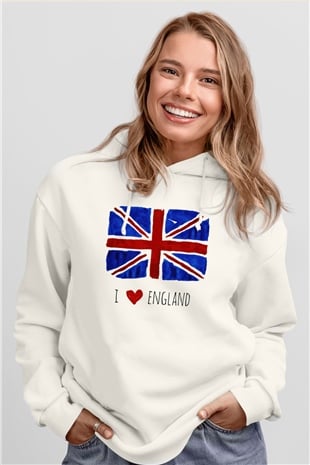 Büyük Britanya Beyaz Unisex Kapşonlu Sweatshirt