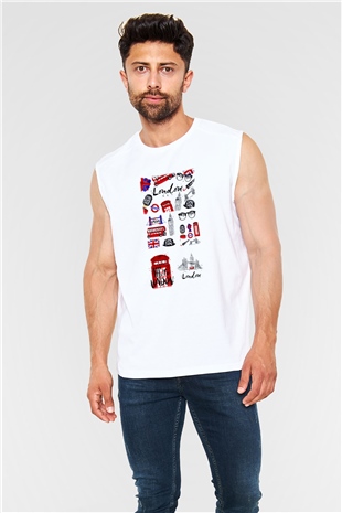 Büyük Britanya Beyaz Unisex Kolsuz Tişört