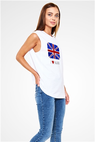 Büyük Britanya Beyaz Unisex Kolsuz Tişört