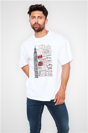 Büyük Britanya Beyaz Unisex Oversize Tişört T-Shirt
