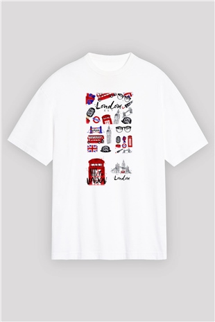 Büyük Britanya Beyaz Unisex Oversize Tişört T-Shirt