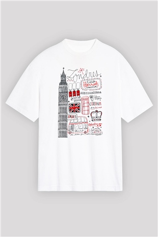 Büyük Britanya Beyaz Unisex Oversize Tişört T-Shirt