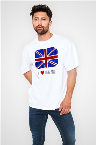 Büyük Britanya Beyaz Unisex Oversize Tişört T-Shirt