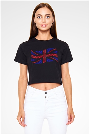 Büyük Britanya Siyah Crop Top Tişört