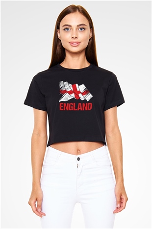 Büyük Britanya Siyah  Crop Top Tişört