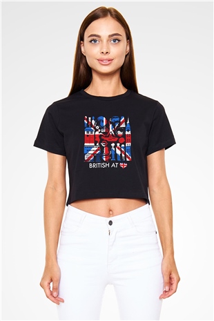 Büyük Britanya Siyah Crop Top Tişört
