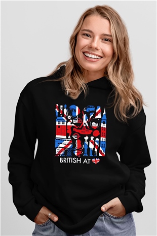 Büyük Britanya Siyah Unisex Hoodie