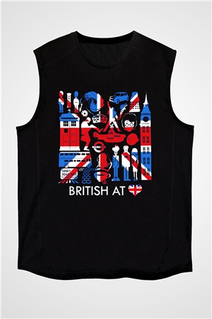 Büyük Britanya Siyah Unisex Kolsuz Tişört