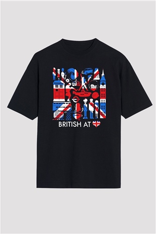 Büyük Britanya Siyah Unisex Oversize Tişört T-Shirt