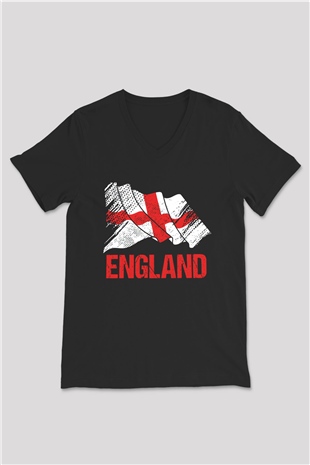 Büyük Britanya Siyah Unisex V Yaka Tişört