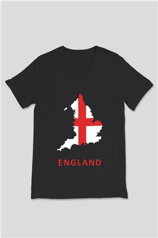 Büyük Britanya Siyah Unisex V Yaka Tişört
