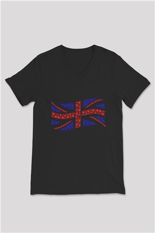 Büyük Britanya Siyah Unisex V Yaka Tişört T-Shirt