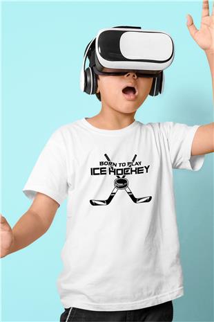 Buz Hokeyi Baskılı Unisex Beyaz Çocuk Tişört - Tshirt