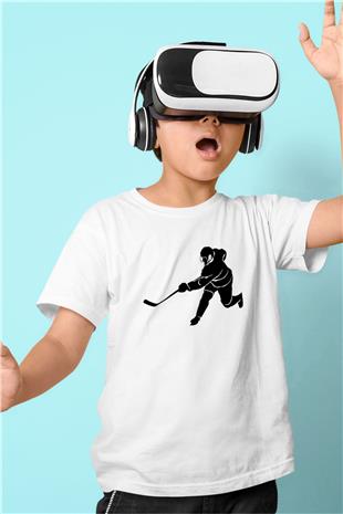 Buz Hokeyi Baskılı Unisex Beyaz Çocuk Tişört - Tshirt