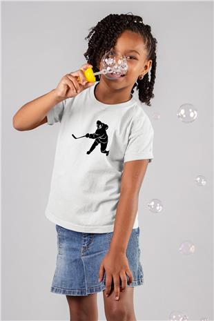 Buz Hokeyi Baskılı Unisex Beyaz Çocuk Tişört - Tshirt