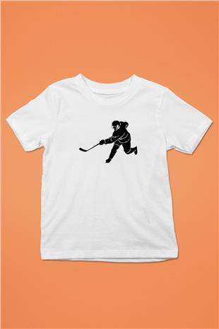 Buz Hokeyi Baskılı Unisex Beyaz Çocuk Tişört - Tshirt
